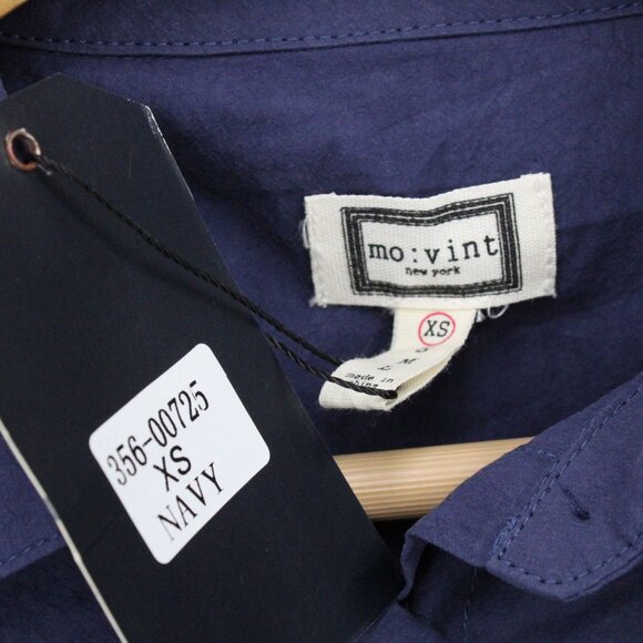 Mo:vint Shirt Womens XS Navy Blue Solid Button Down Long Sleeve Collared NWT - Picture 6 of 9